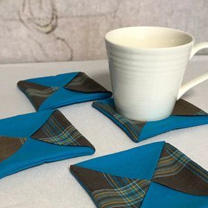 Handmade Fabric Coasters Set of 4 brown blue